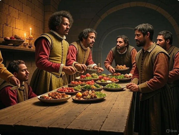 Medieval feast preparation scene

