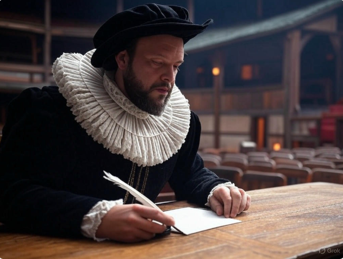 "Man writing in theater"