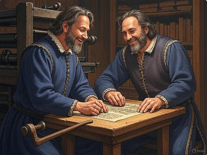 "Two men reviewing manuscript"