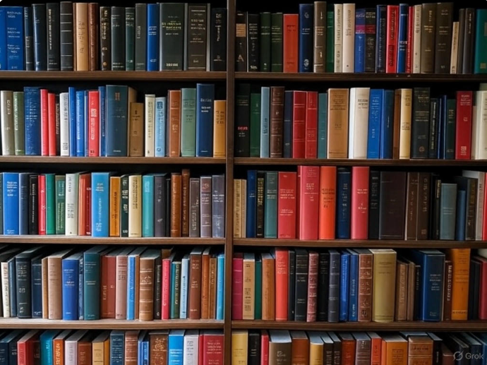 "Colorful books on shelves"
