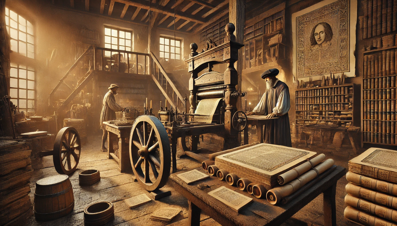 17th-century printing press workshop

