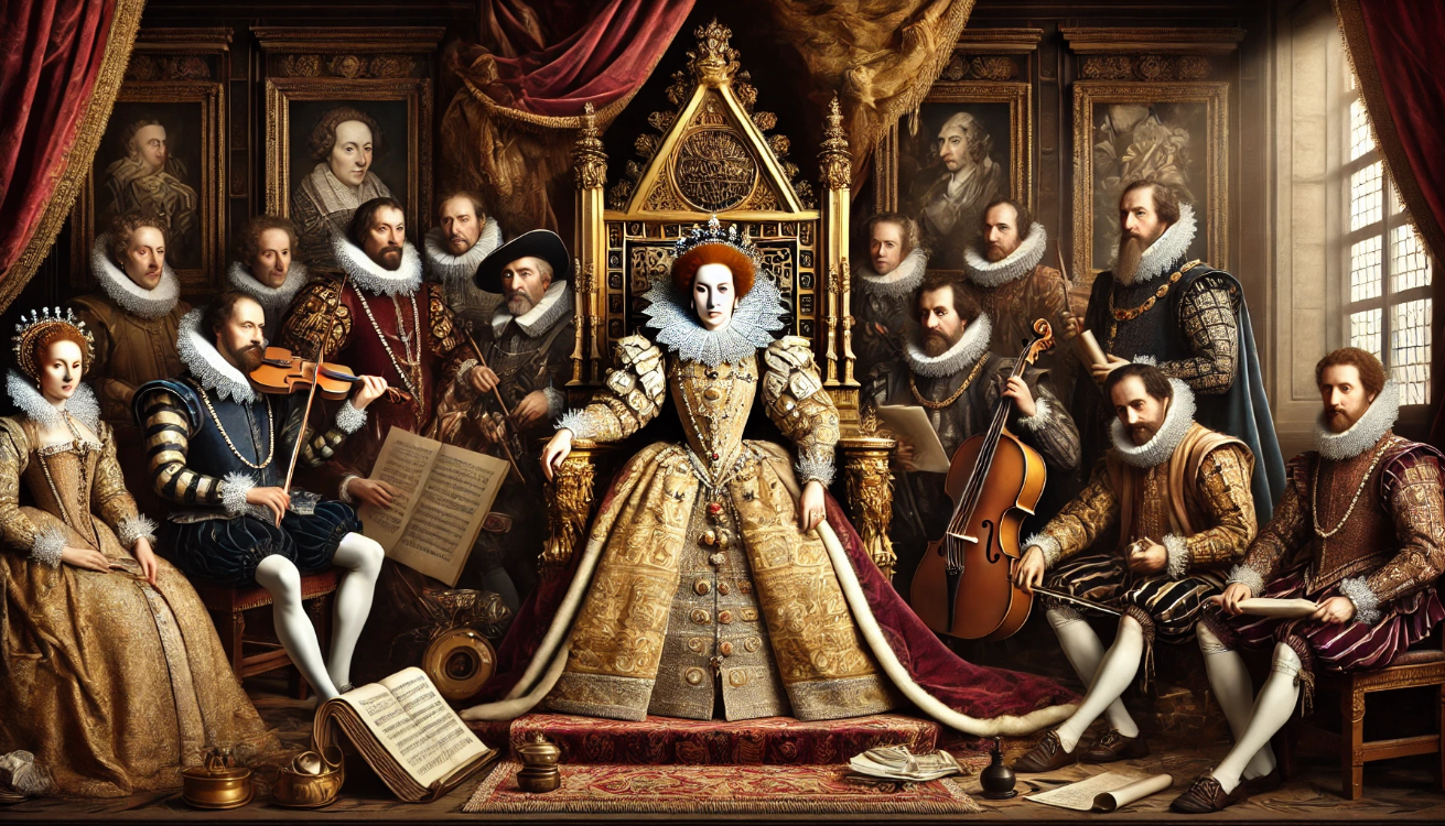 "Queen with court musicians"