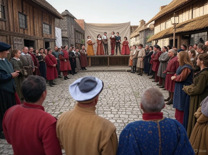"Medieval street theater performance"
