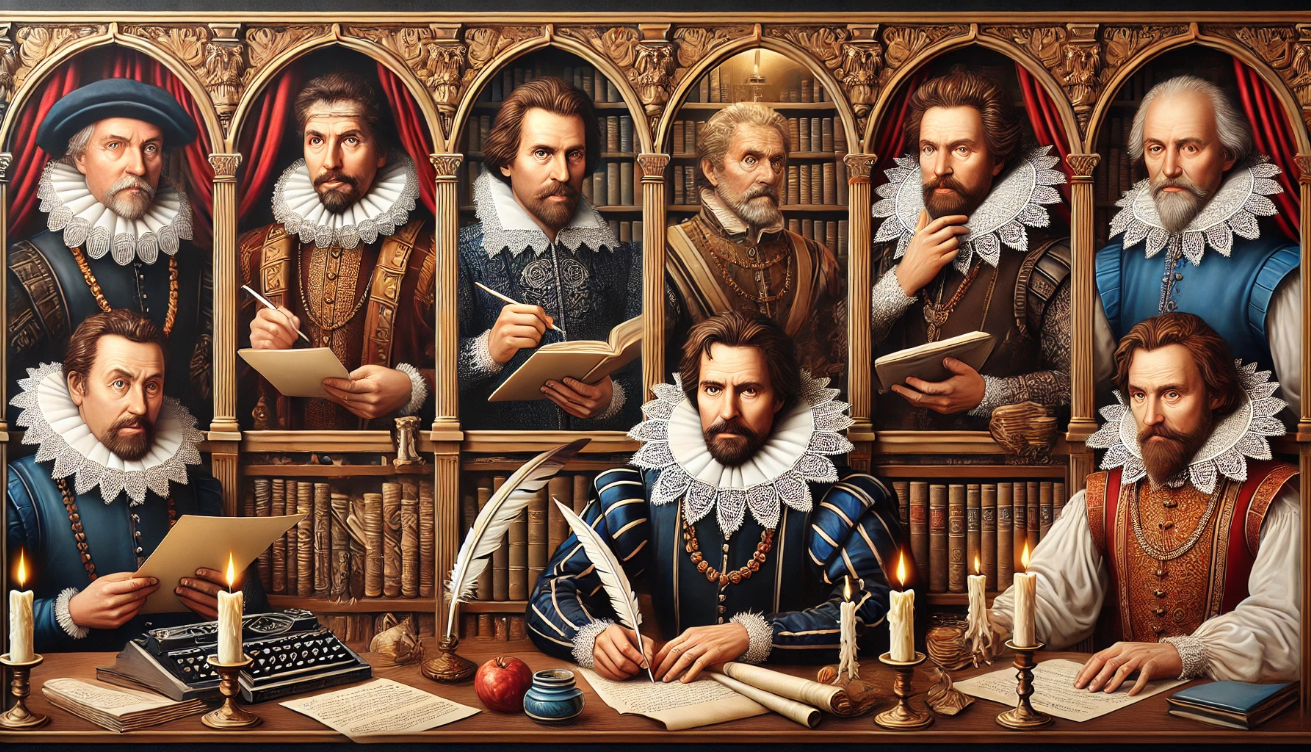 "Scholars in Renaissance library"
