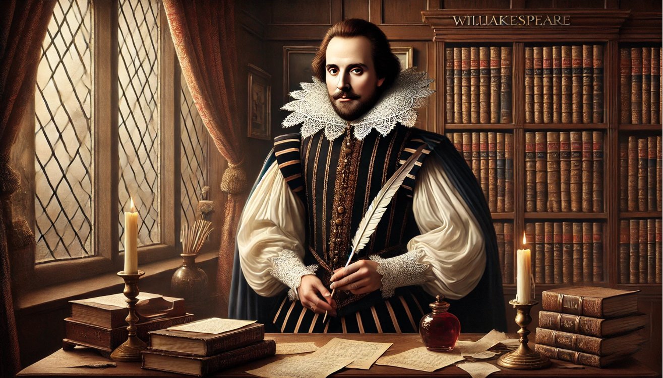 "Shakespeare writing in study"