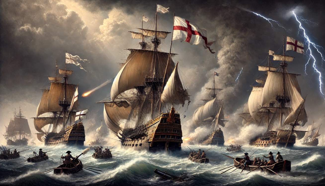 "Naval battle in storm"