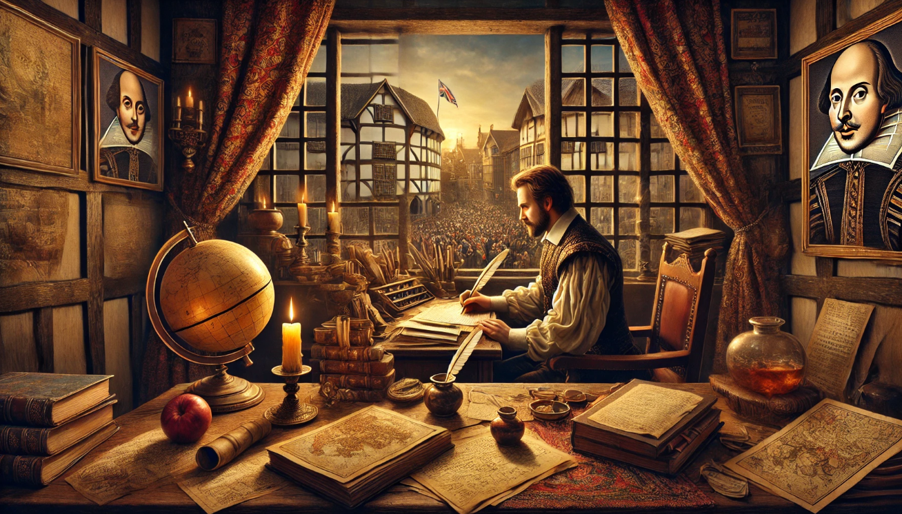 "Scholar writing in study"