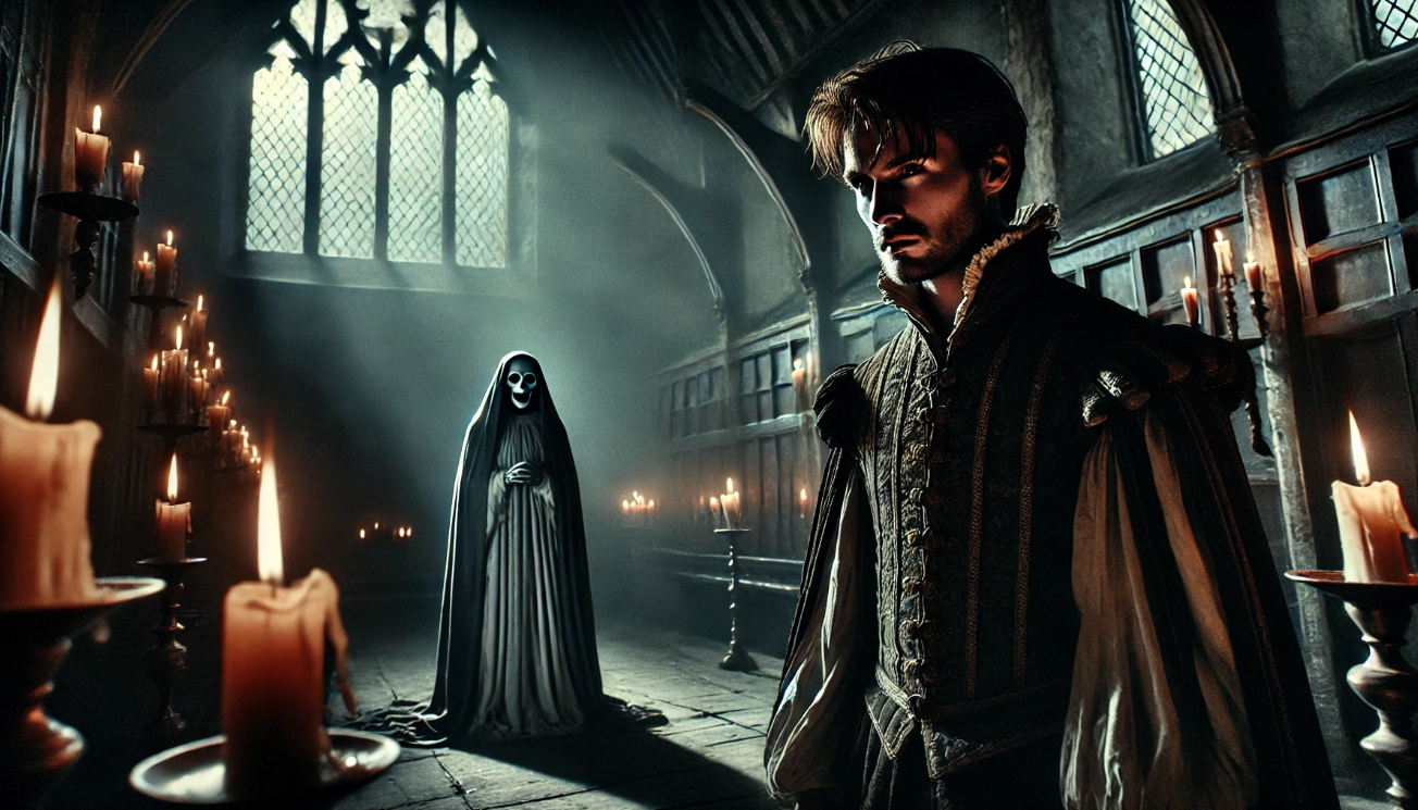"Man with ghostly figure"