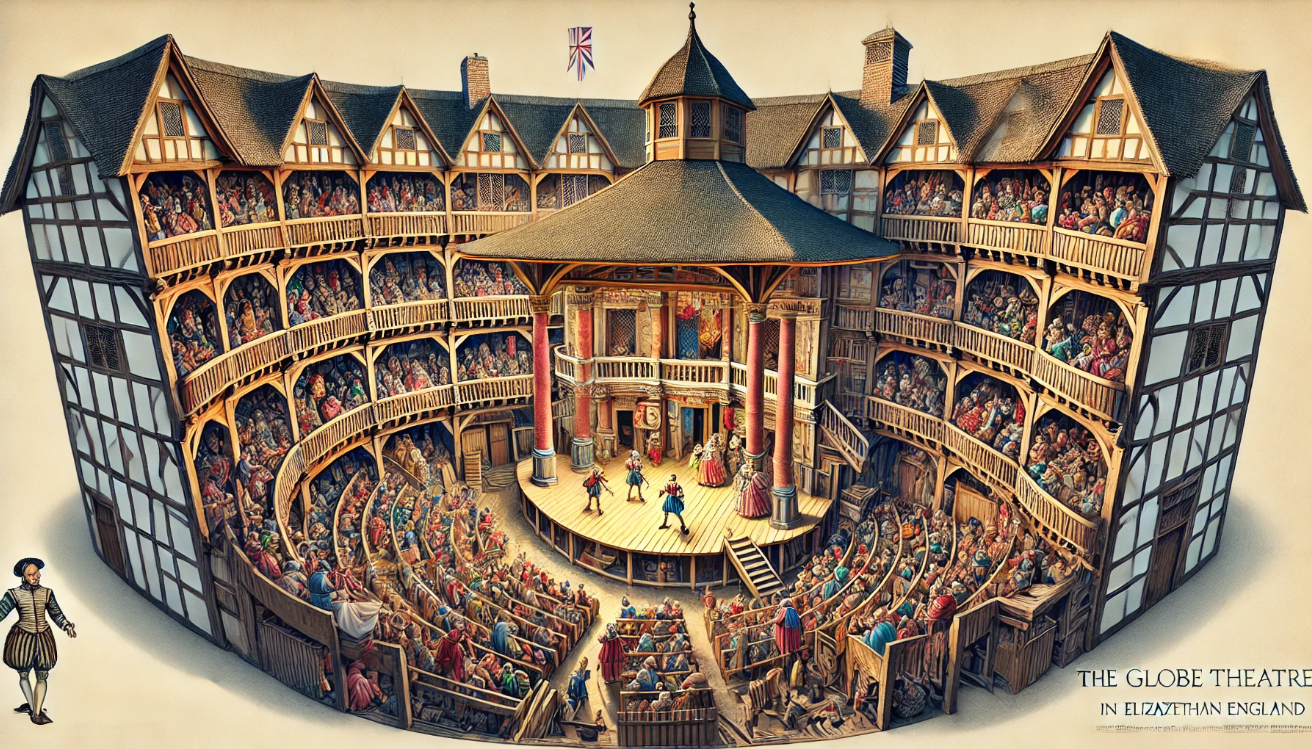 "Globe Theatre performance scene"
