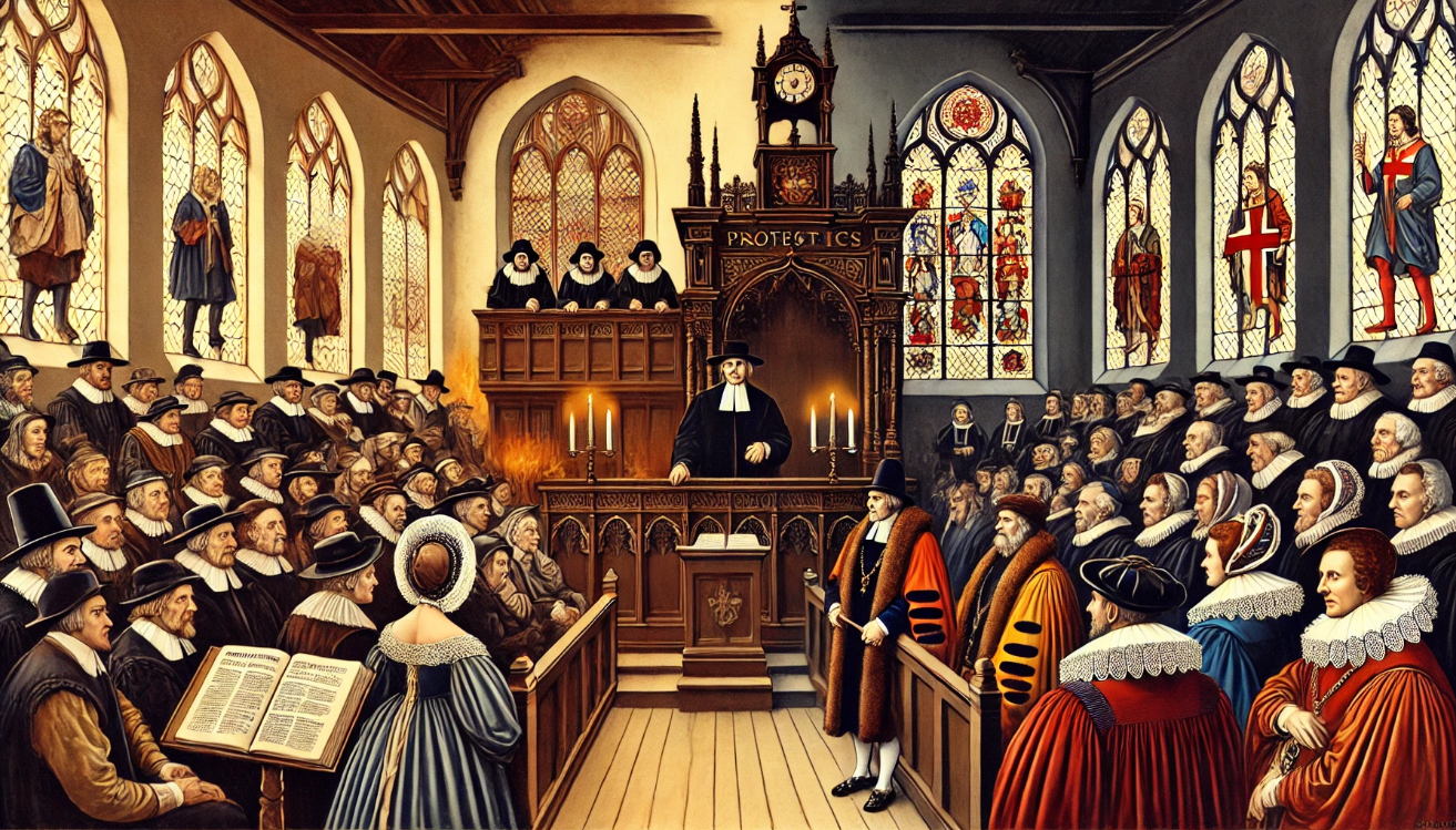 "Church sermon with congregation"