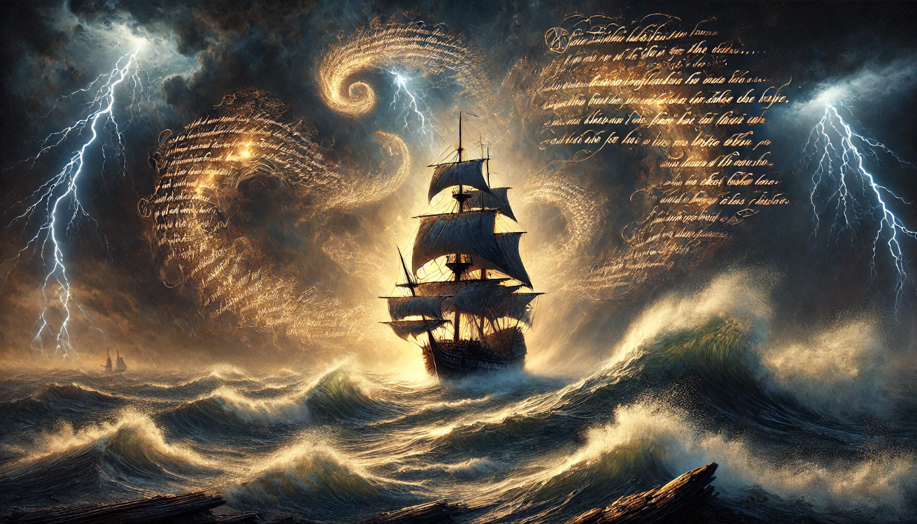 "Stormy sea with ship"