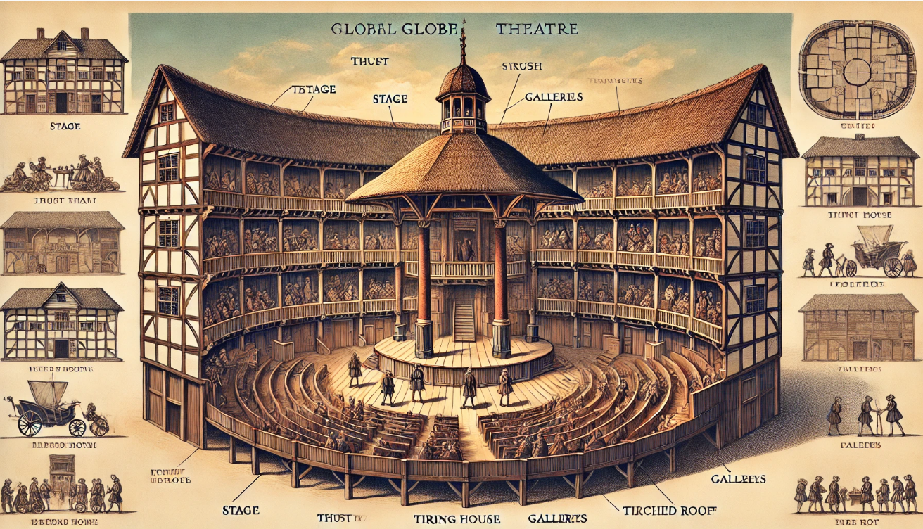 "Globe Theatre detailed diagram"