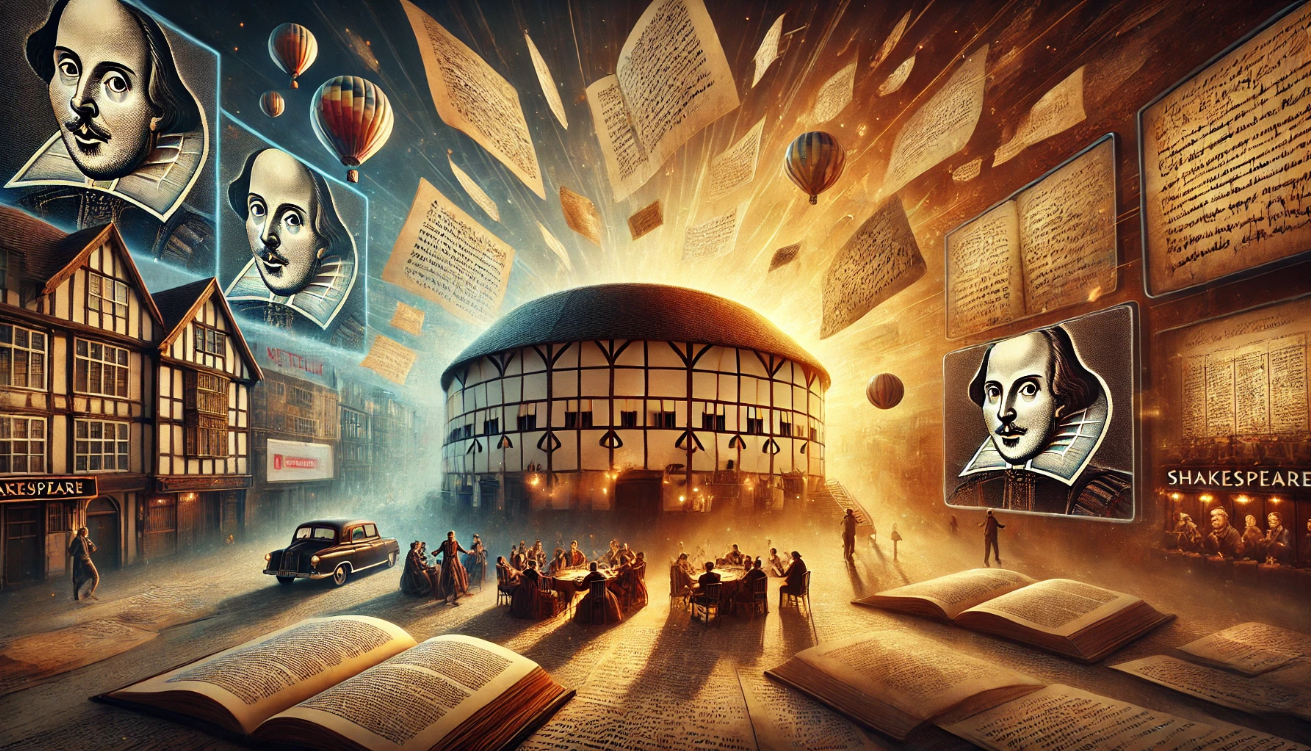 "Shakespearean theater with books"