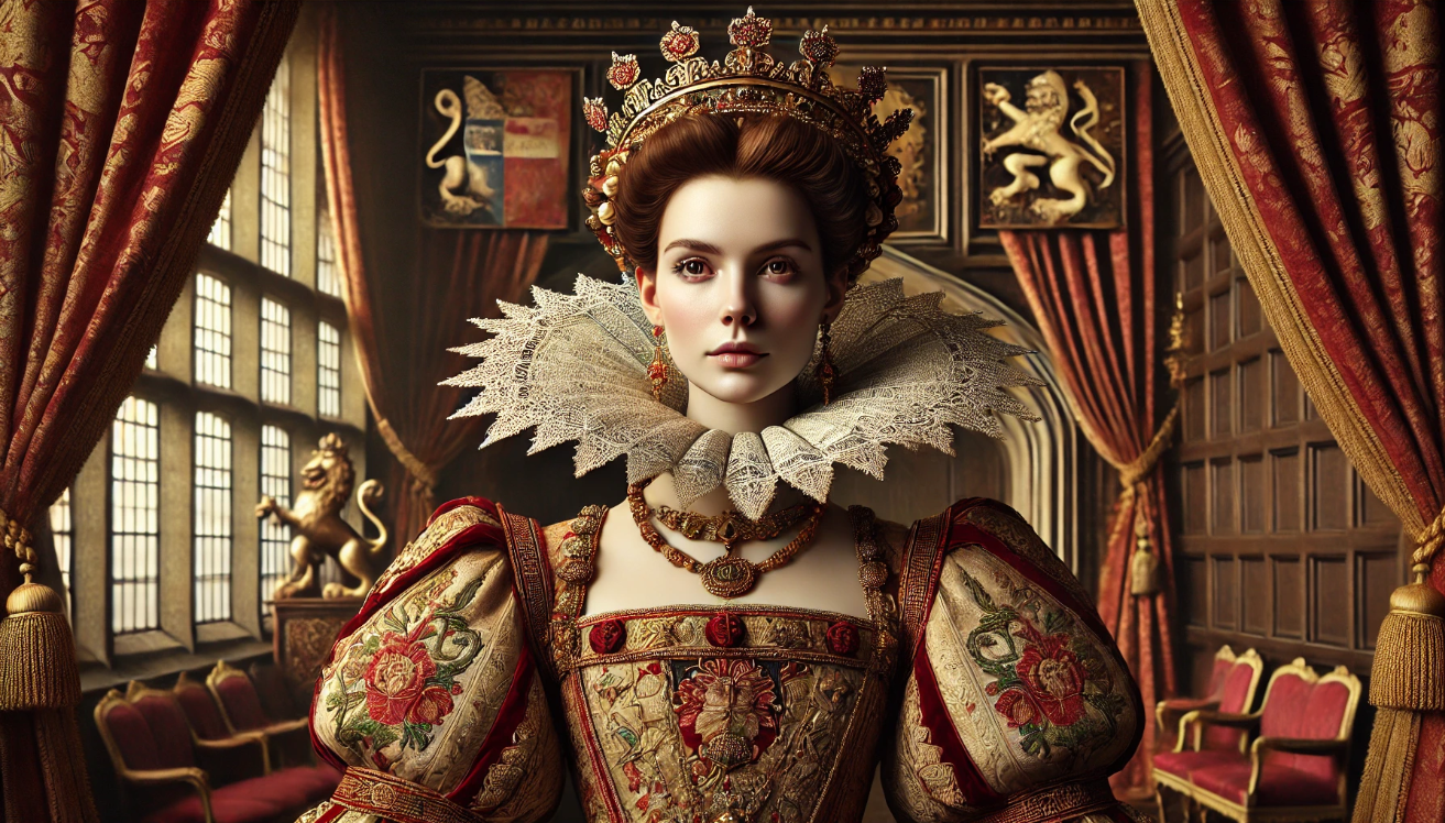 "Queen in lavish room"