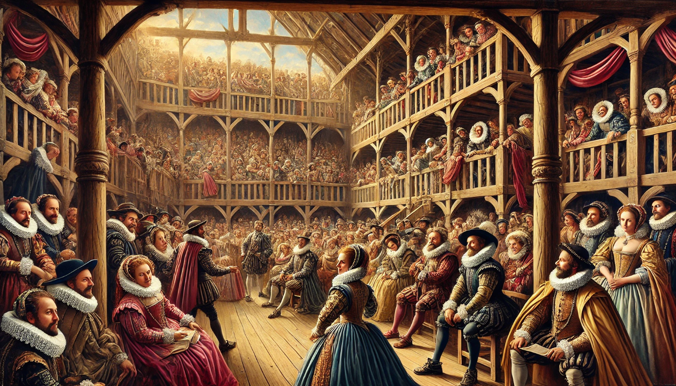 "Elizabethan theater with audience"