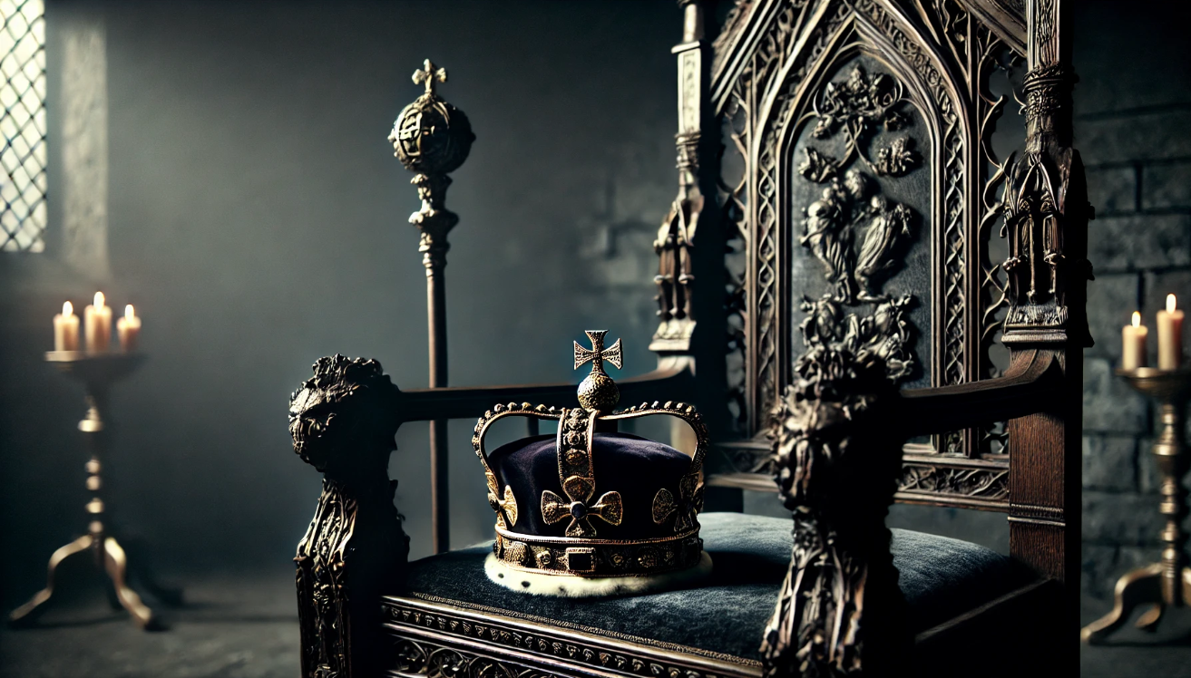"Ornate throne with crown"