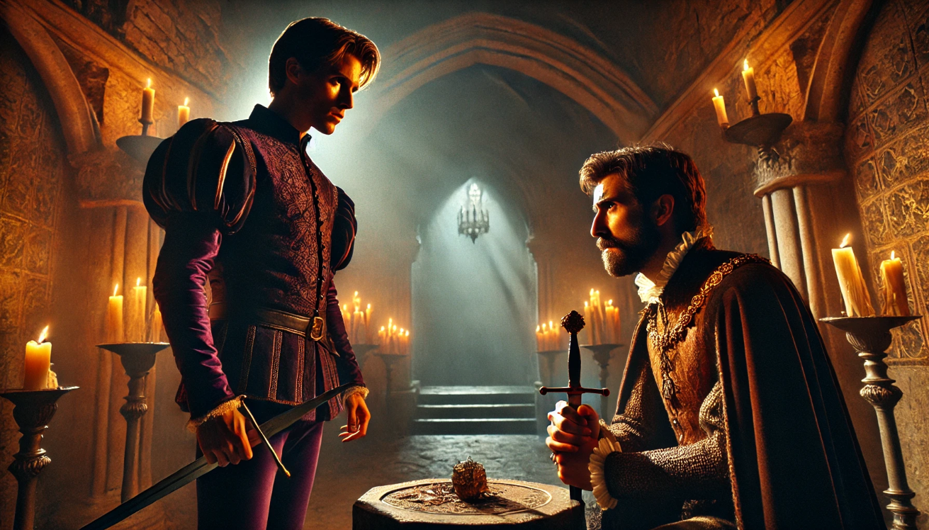 "Elizabethan nobles in discussion"