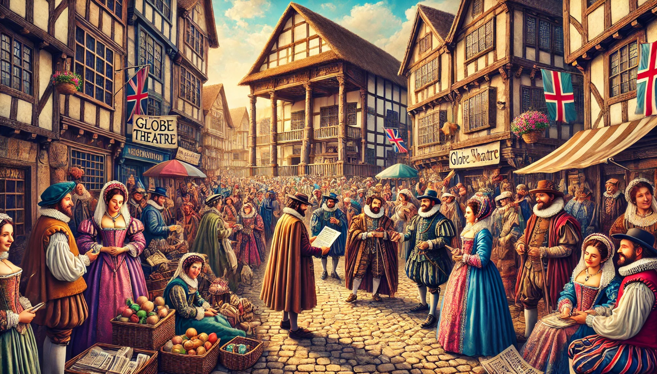 "Globe Theatre bustling street"