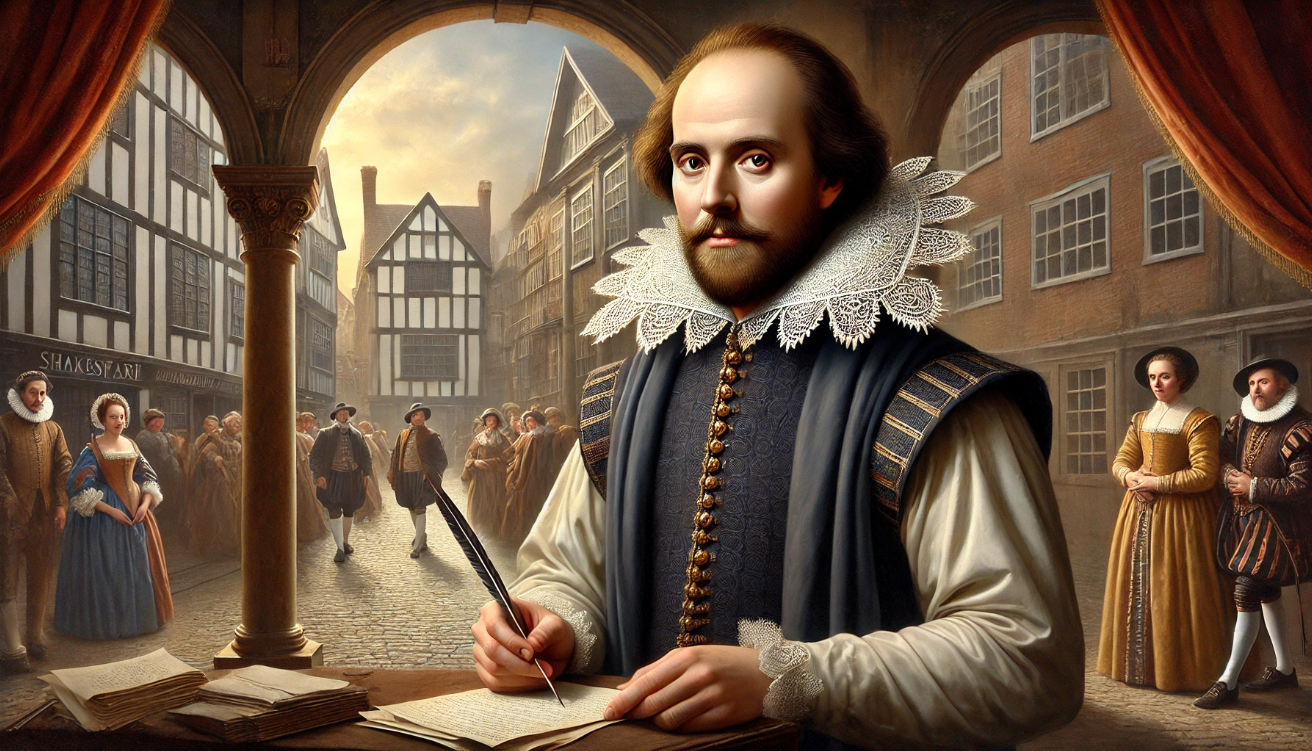 "Elizabethan writer at desk"