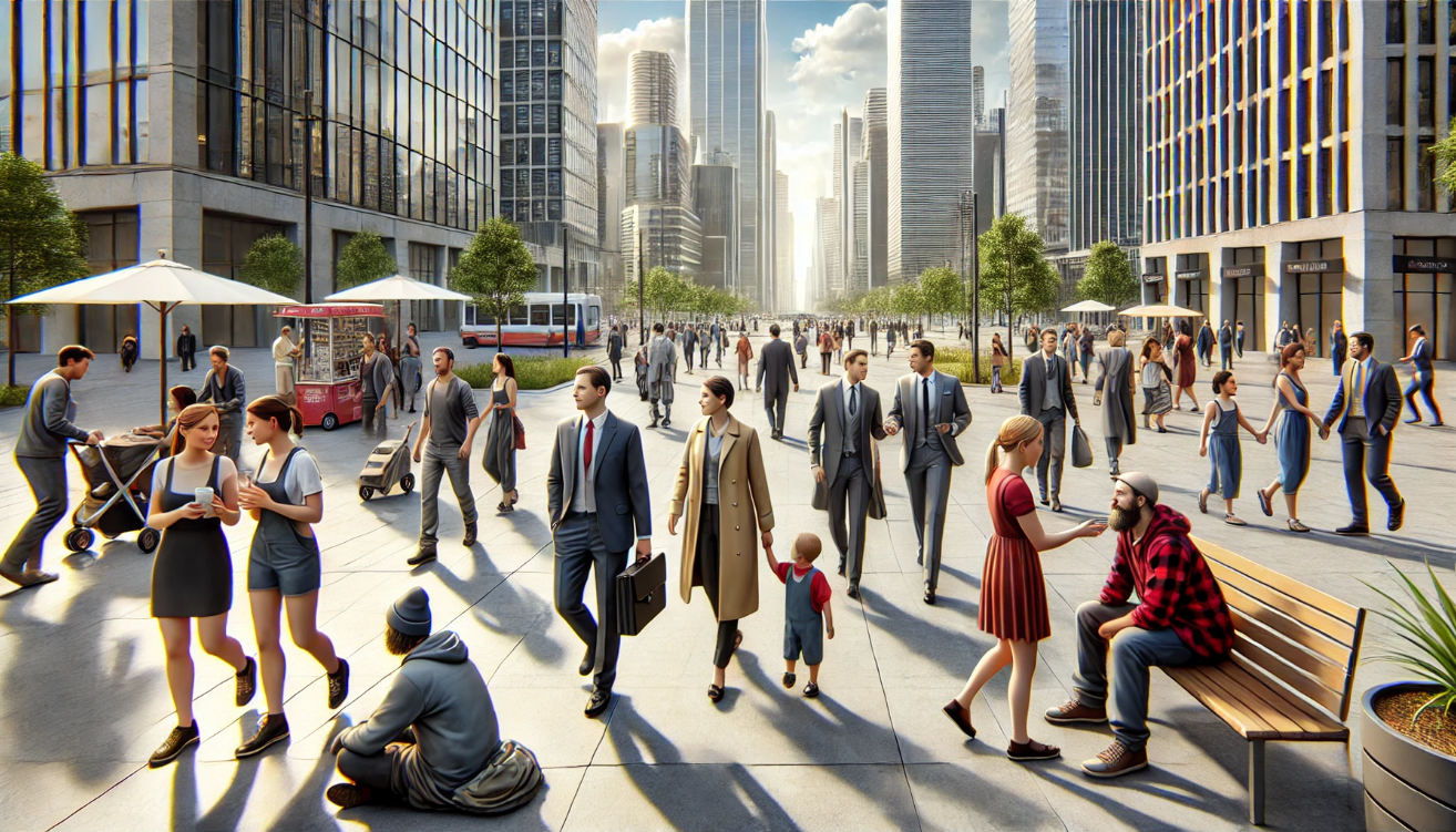 "Busy modern city street"