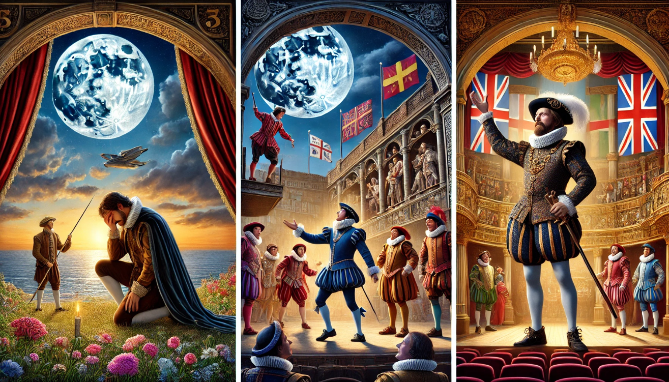 "Theatrical Elizabethan scenes triptych"
