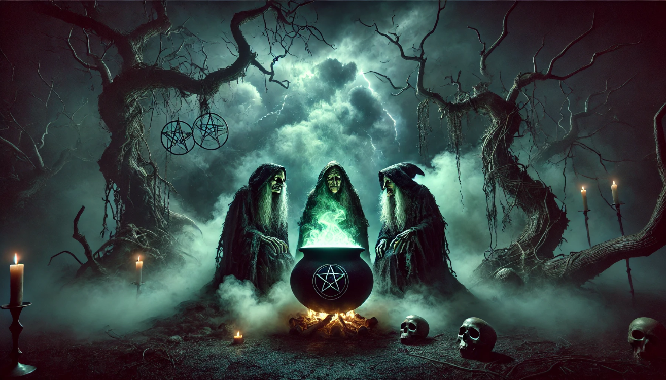Witches brewing dark magic


