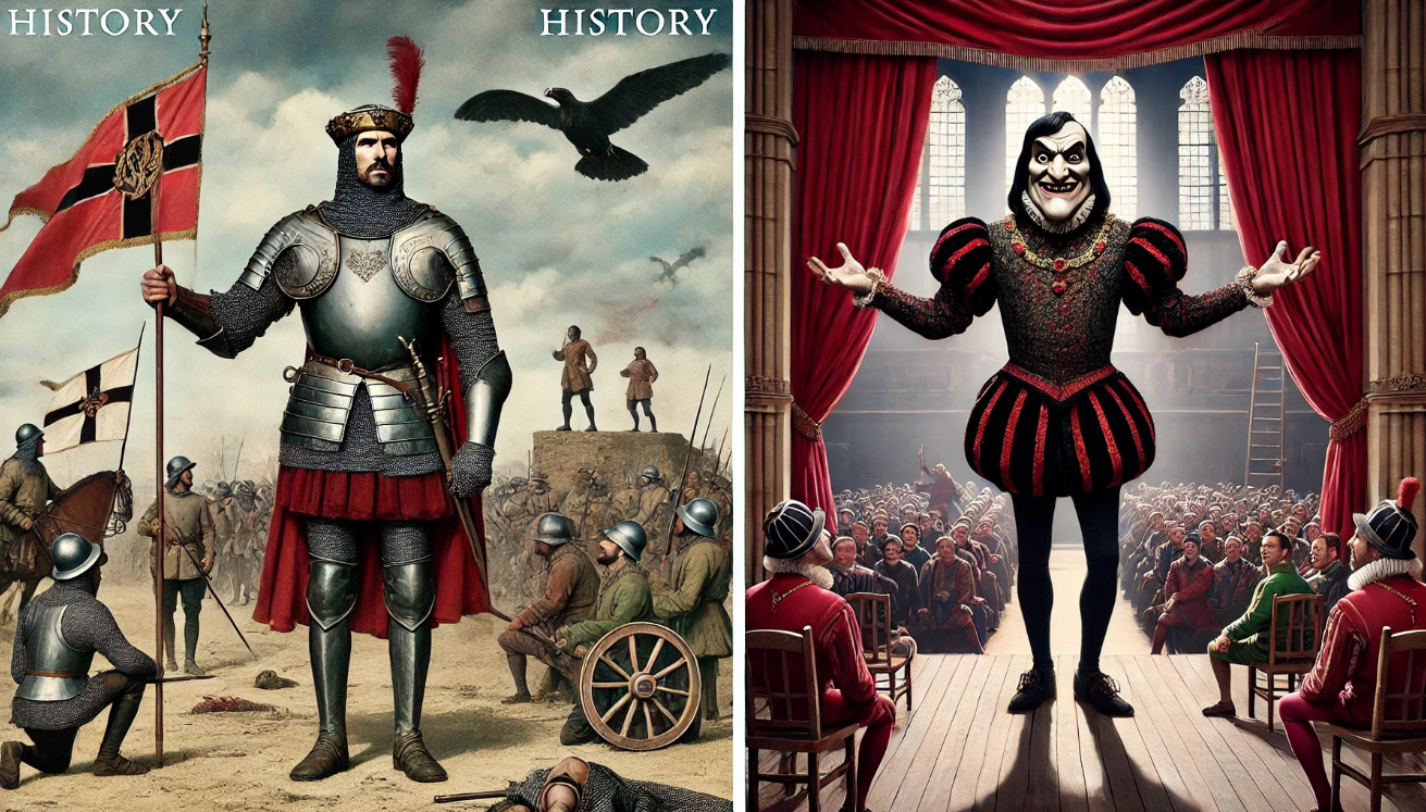 Knight and jester contrast.