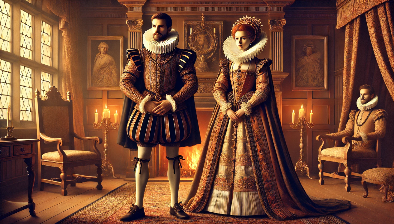 Elizabethan couple in chamber.