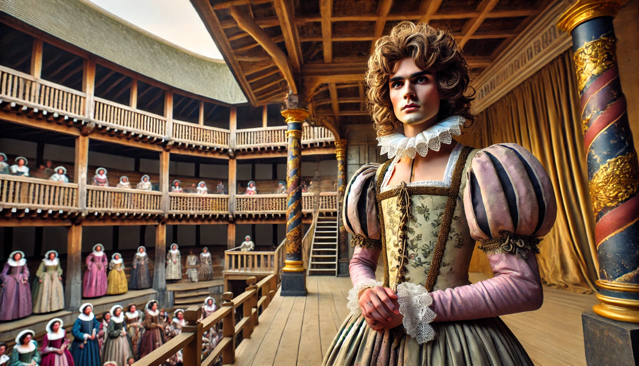 Male actor in Elizabethan dress

