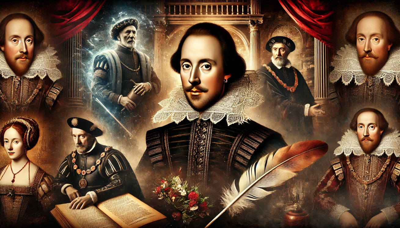 Shakespearean figures with quill