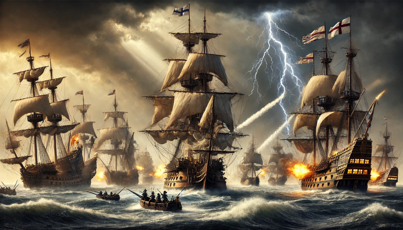 Epic naval battle scene