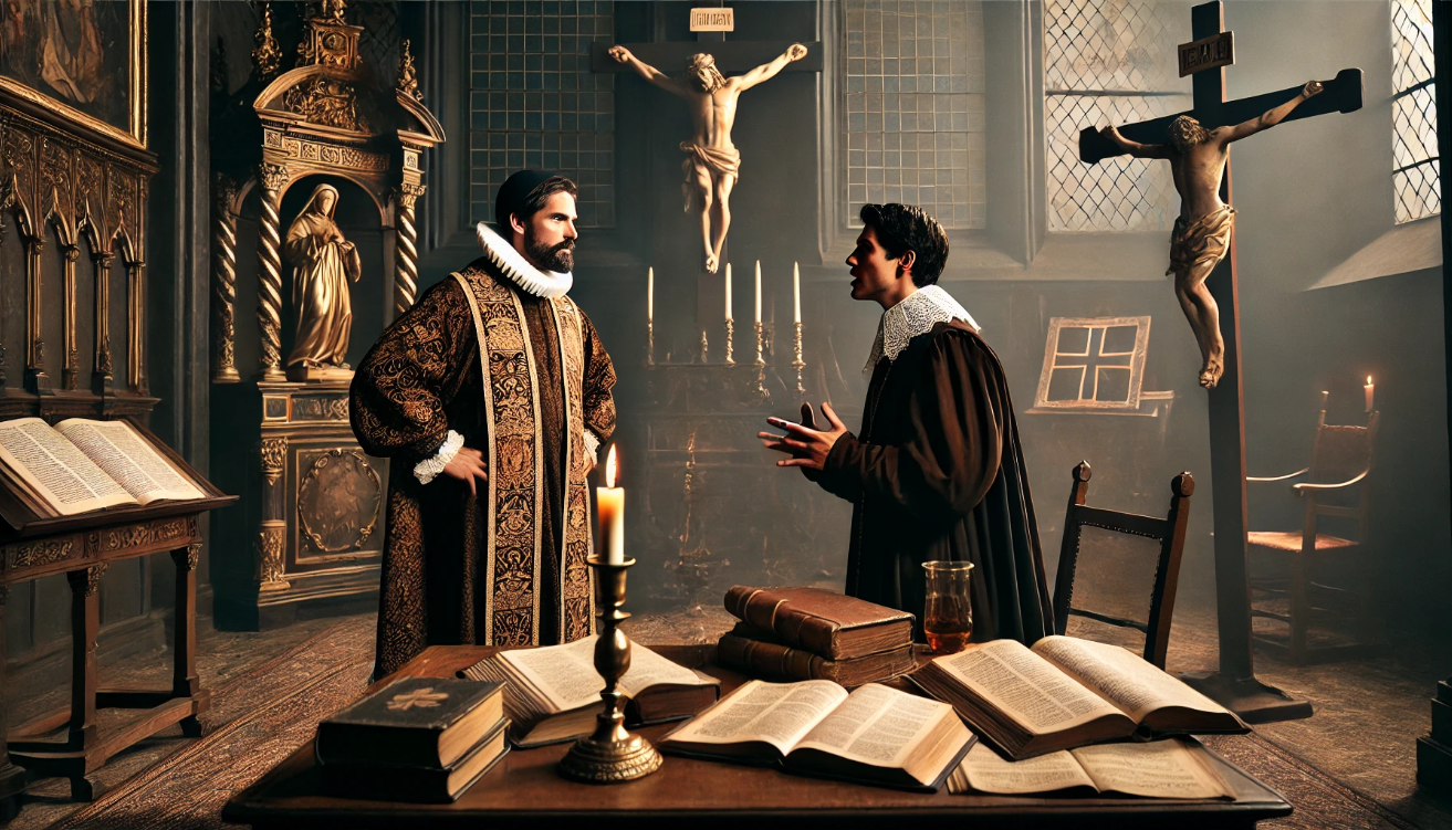 Clergy debating with books