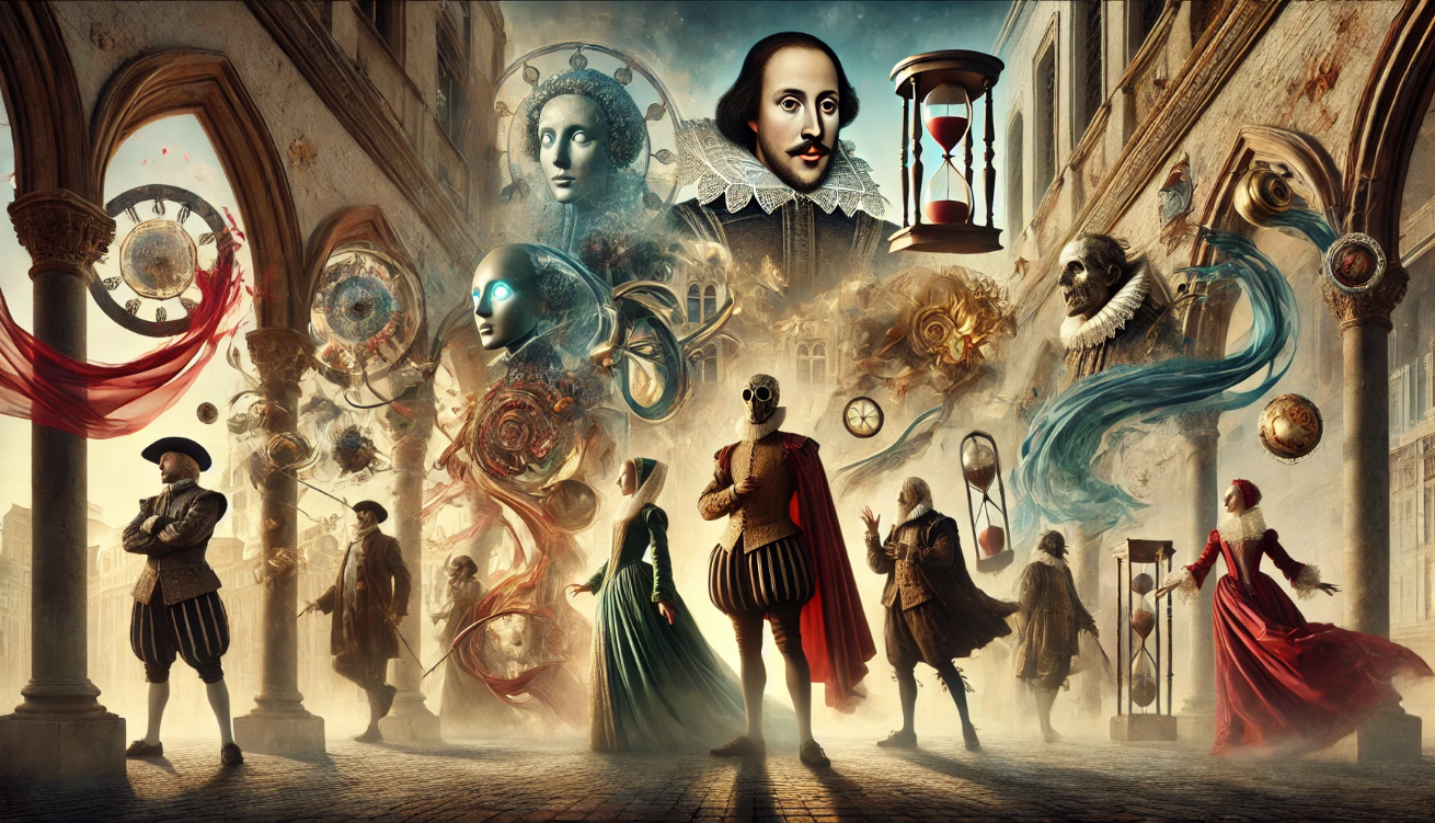 "Surreal Elizabethan time scene"