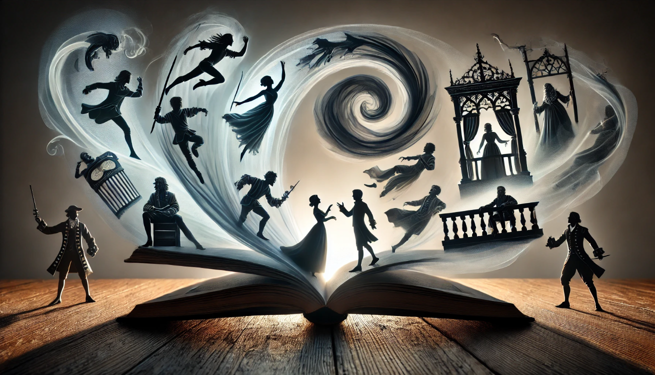 Shakespeare book with silhouettes