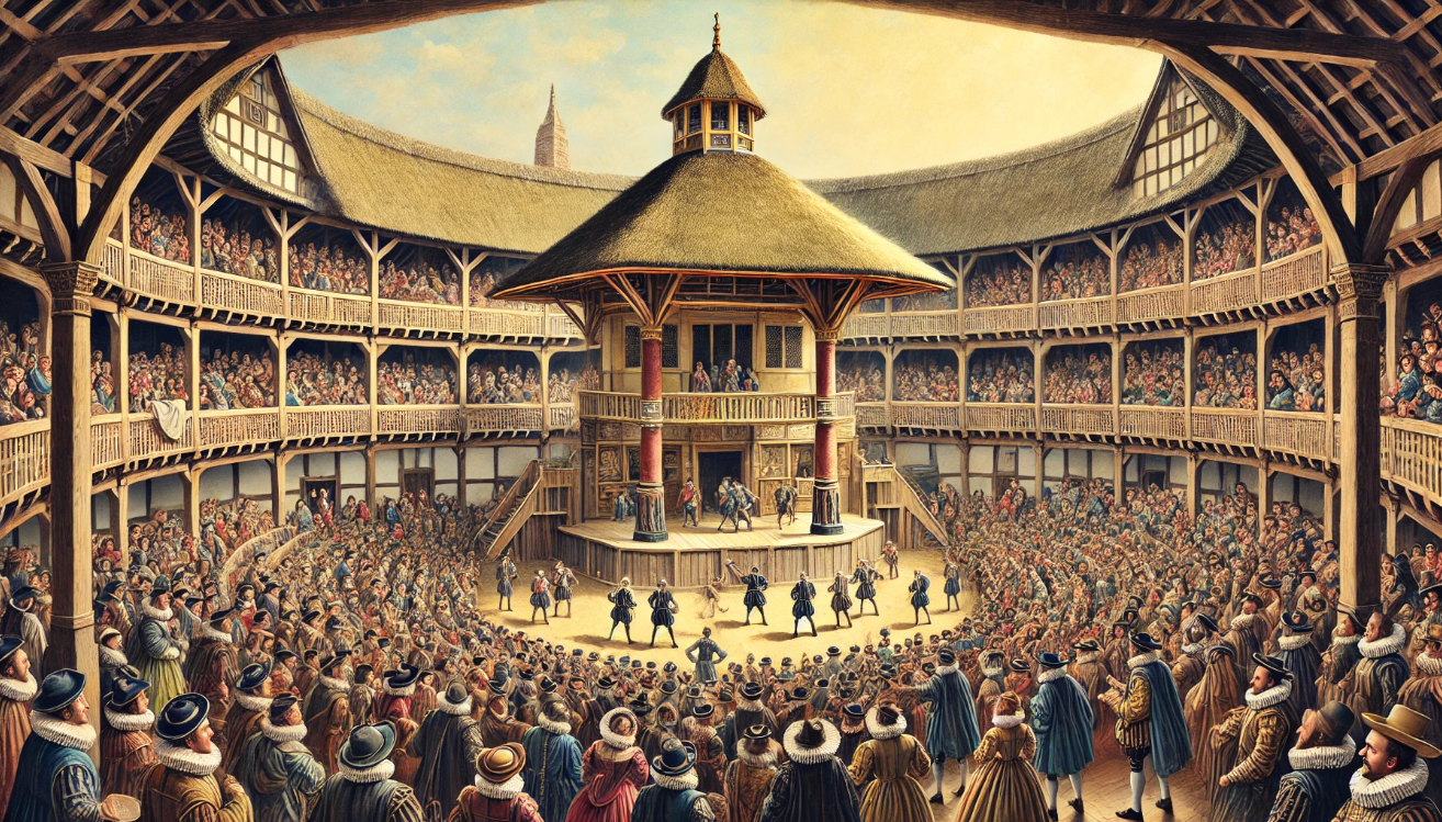 Elizabethan theatre crowd scene 