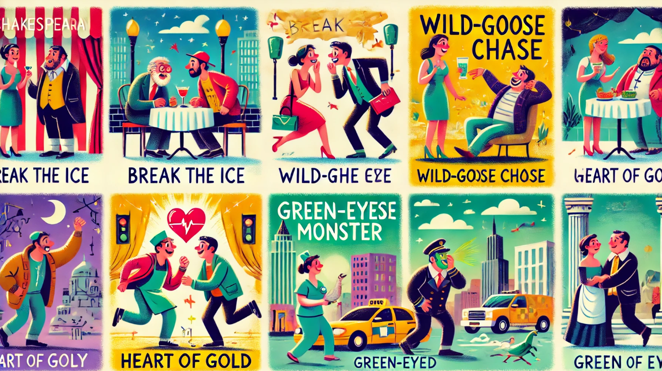 "Colorful idiom illustration collage"