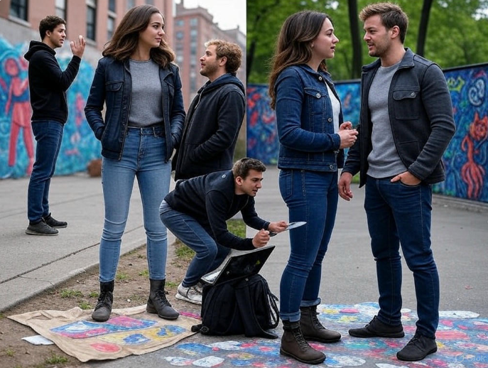 Street art conversation scene

