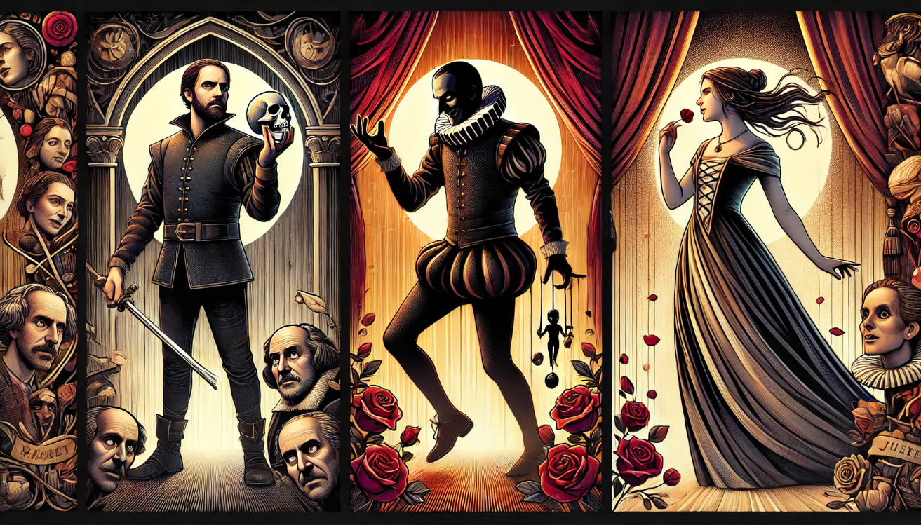 "Shakespearean characters on stage"