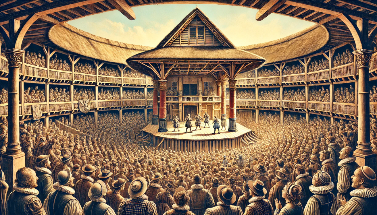 "Globe Theatre performance crowd"