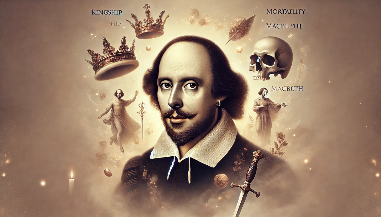 Shakespeare portrait with symbols

