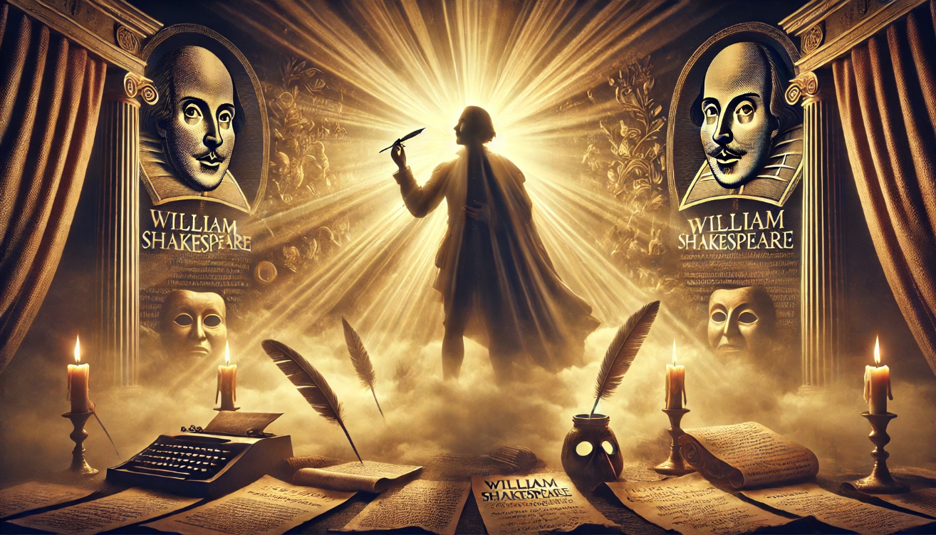 Shakespeare silhouette with quill 