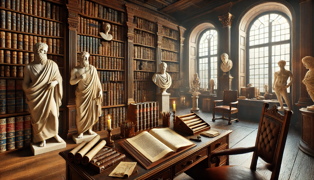 Renaissance candlelit study room

