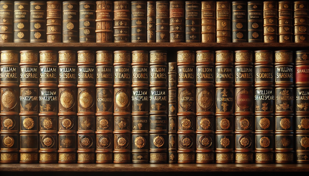 "Shakespeare works on shelf"

