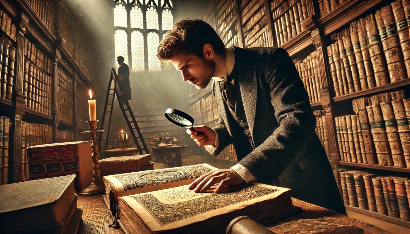 Scholar studying Shakespeare edition

