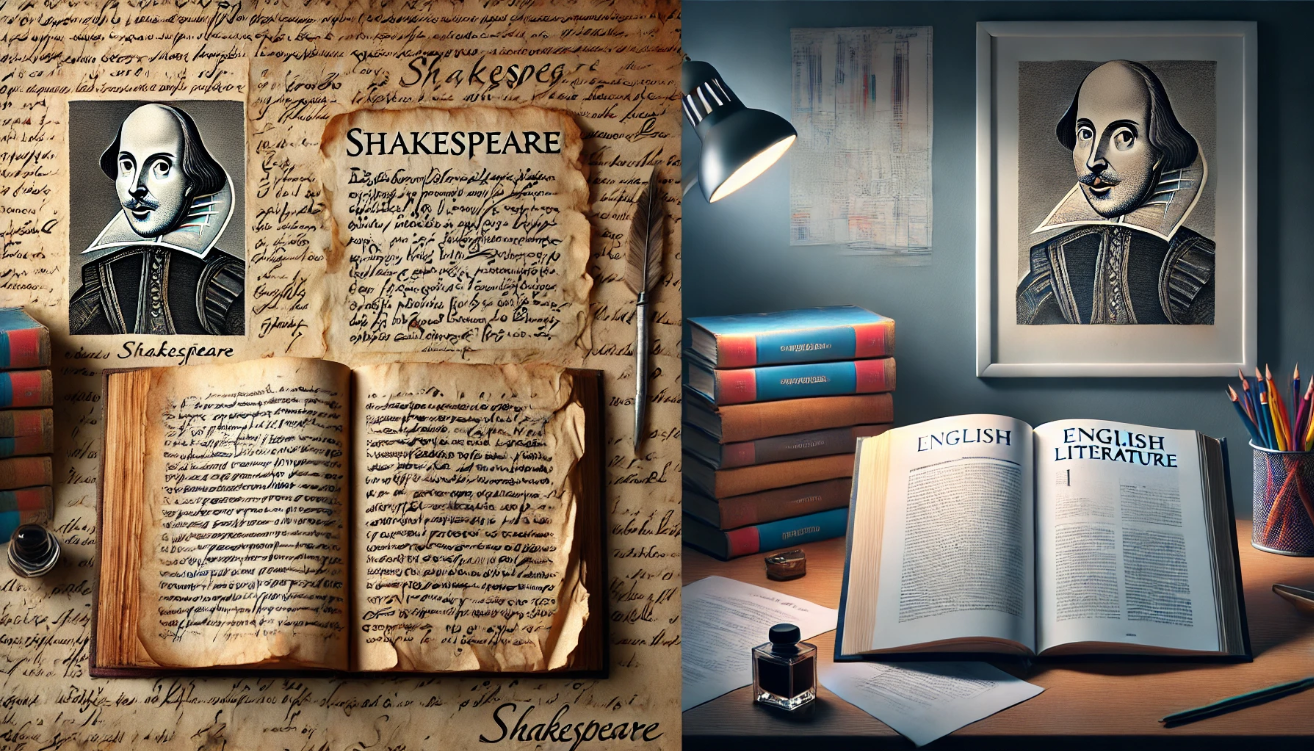Shakespeare manuscript and textbook

