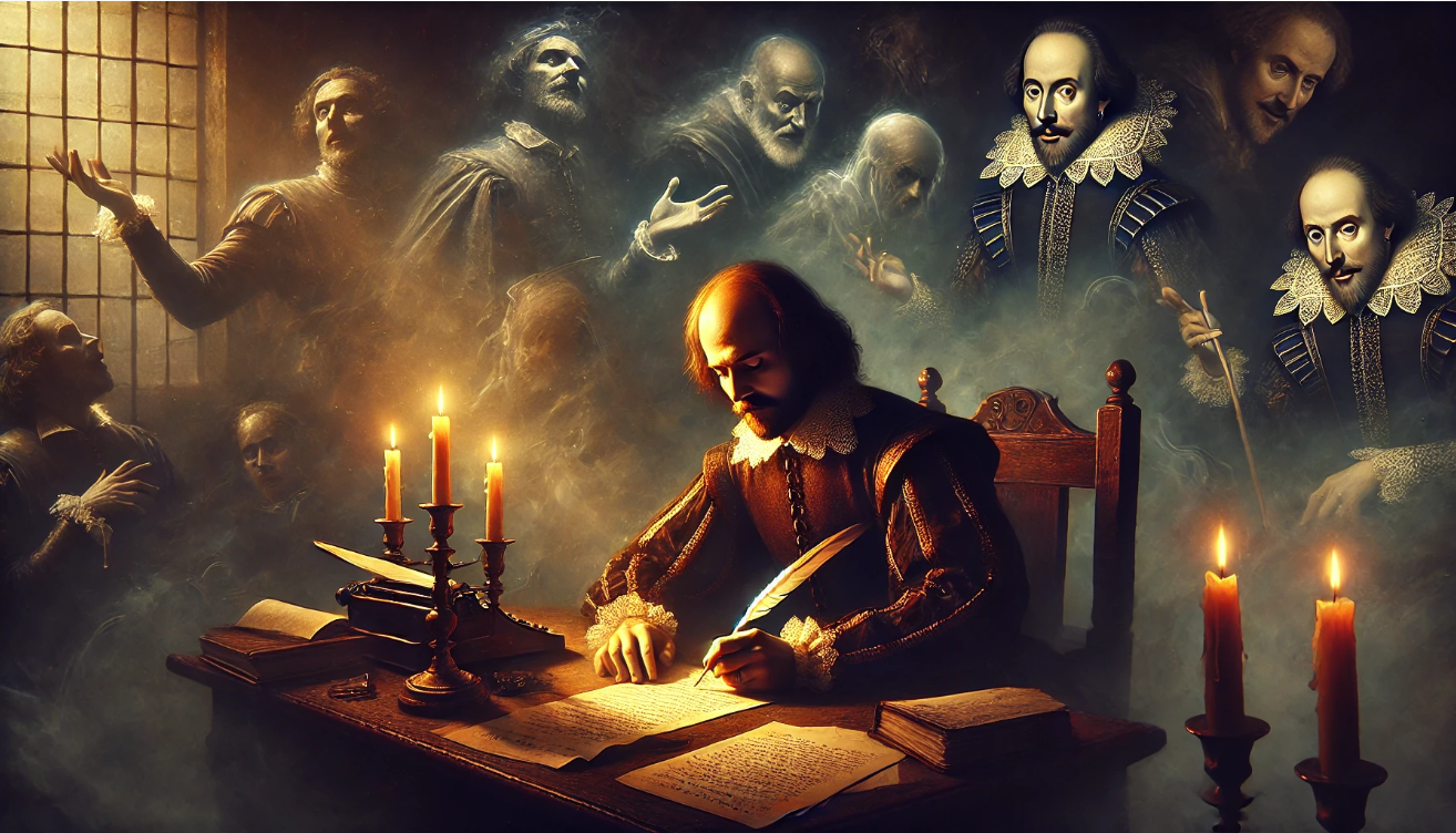 Shakespeare writing with spirits

