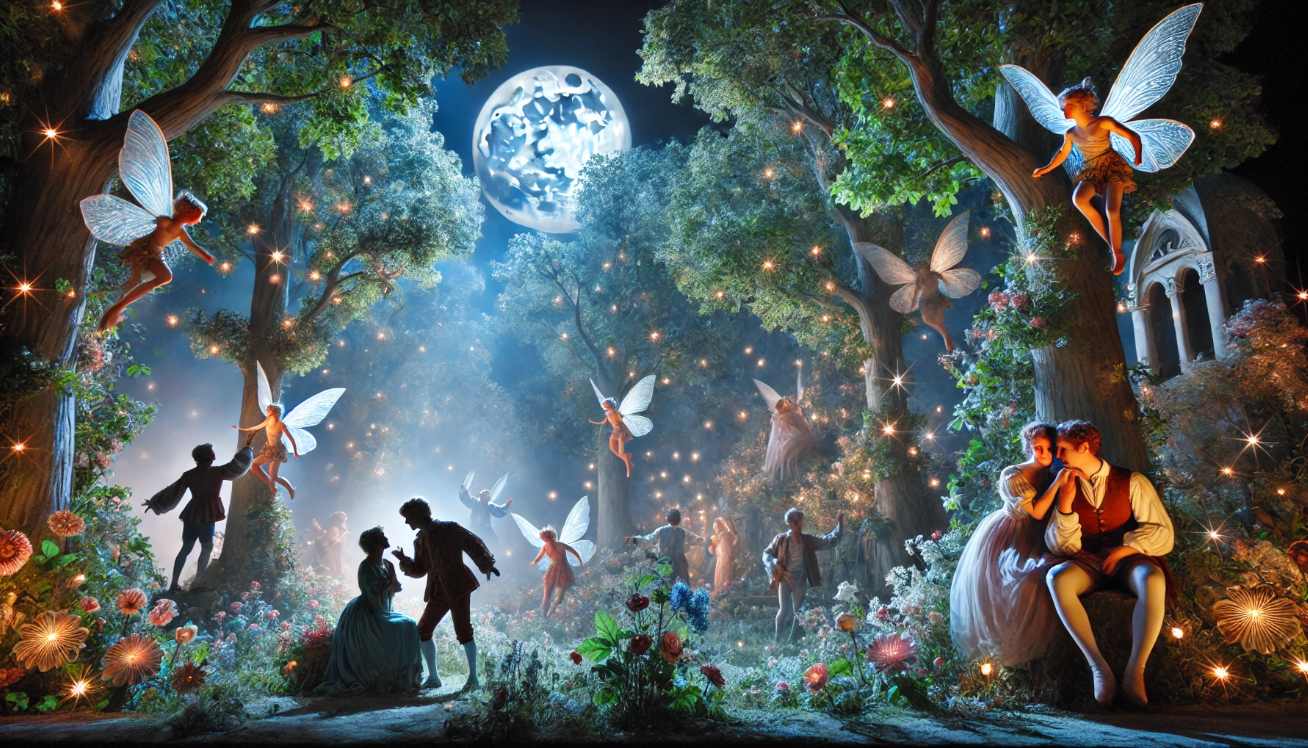 Whimsical moonlit fairy forest

