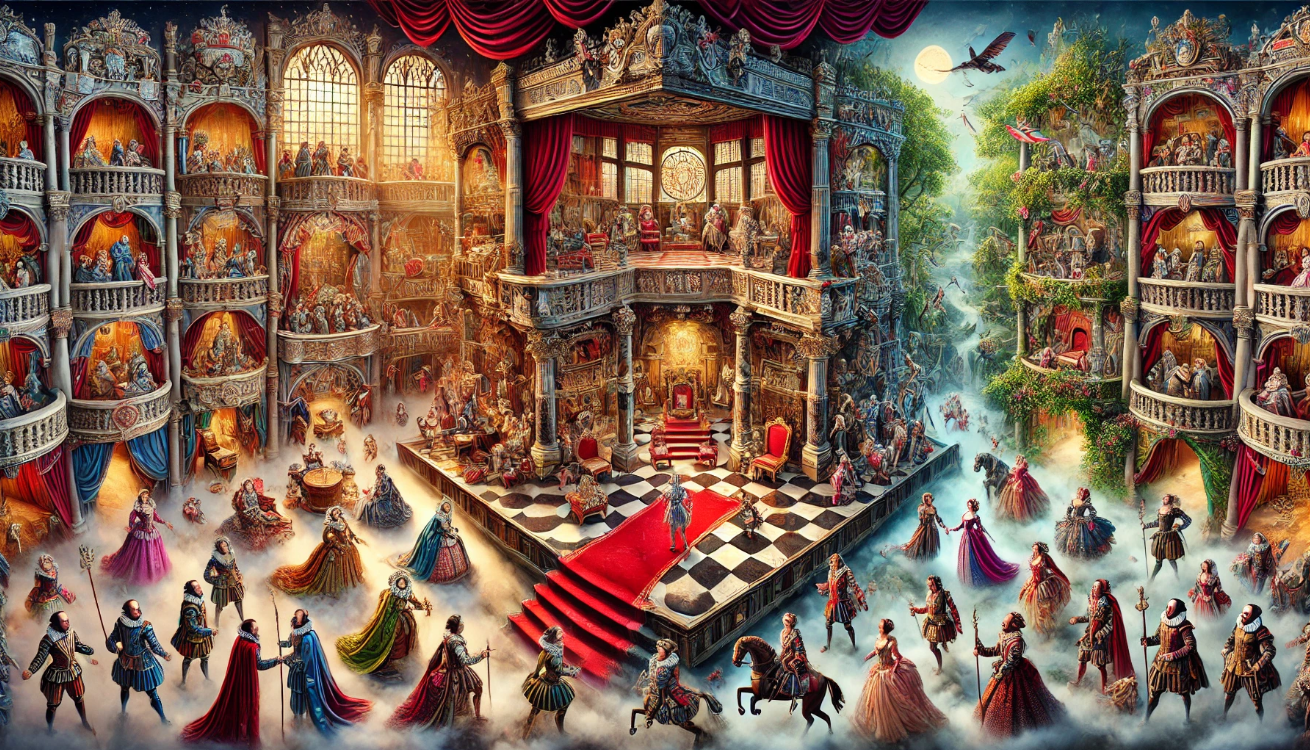 Shakespearean stage blended settings 