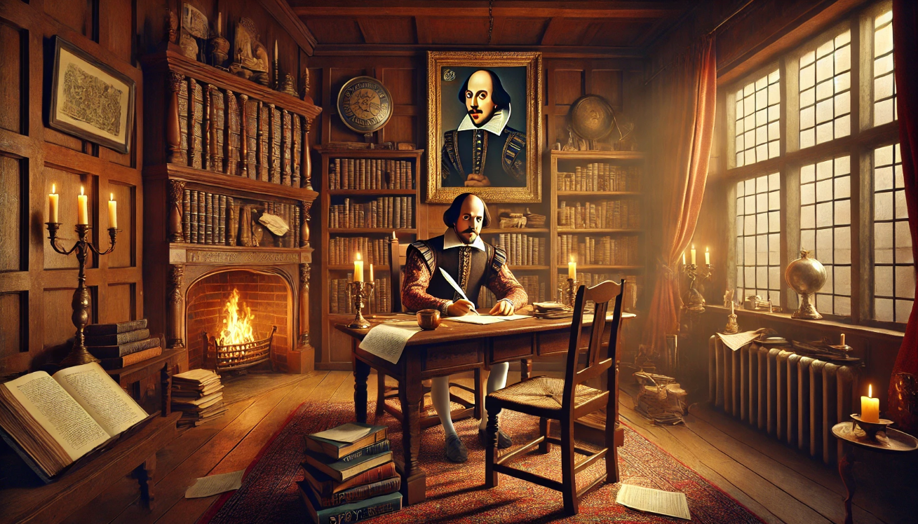 Shakespeare writing in study

