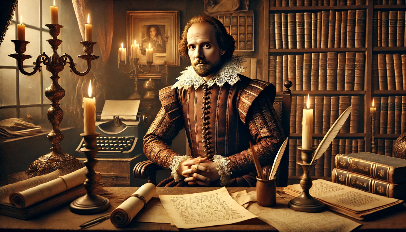 Shakespeare in candlelit study

